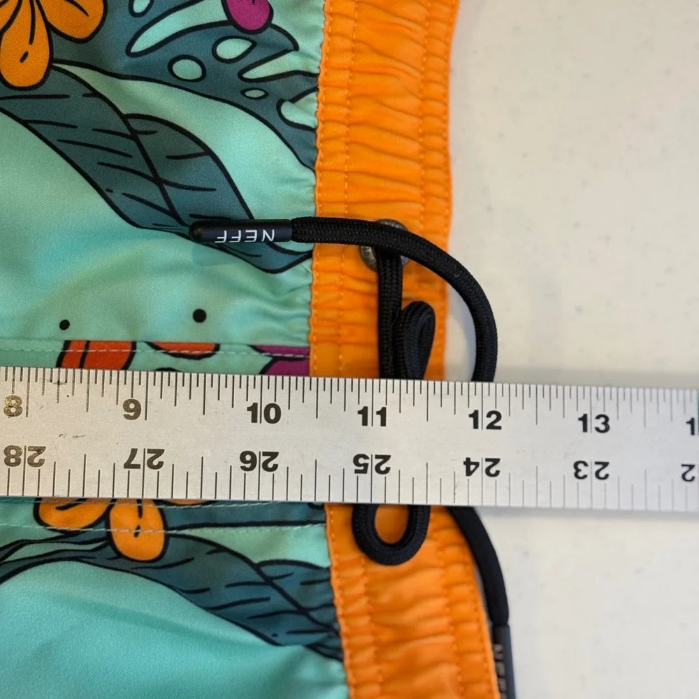 Neff Mens XL Rubber Duck Tropical Swim Trunks Mint Green Orange Board Shorts NEW